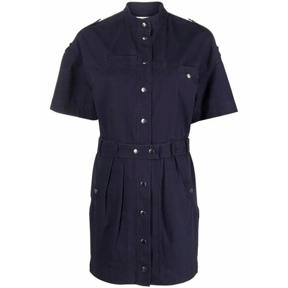 Isabel Marant Etoile Rodwell Mini Dress Faded Night Belted Waist High Neck FR 34 - Picture 4 of 11